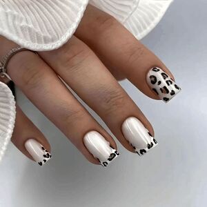Beautiful Nails 24pcs French Tip  white brown black leopard print Press on nail